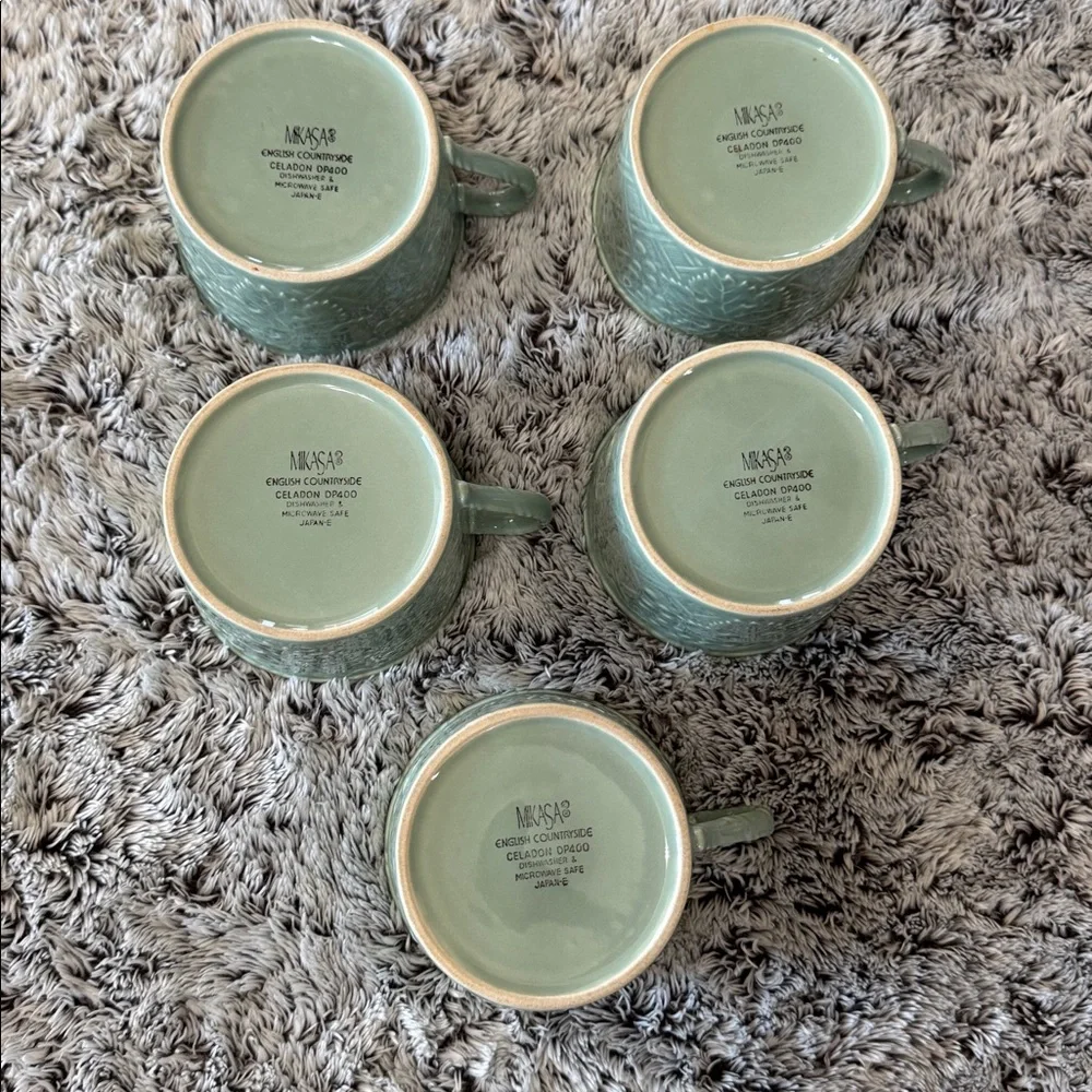 Mikasa English‎ Countryside Celadon DP400 Japan-E Set of 5 Green Tea Cups Mugs